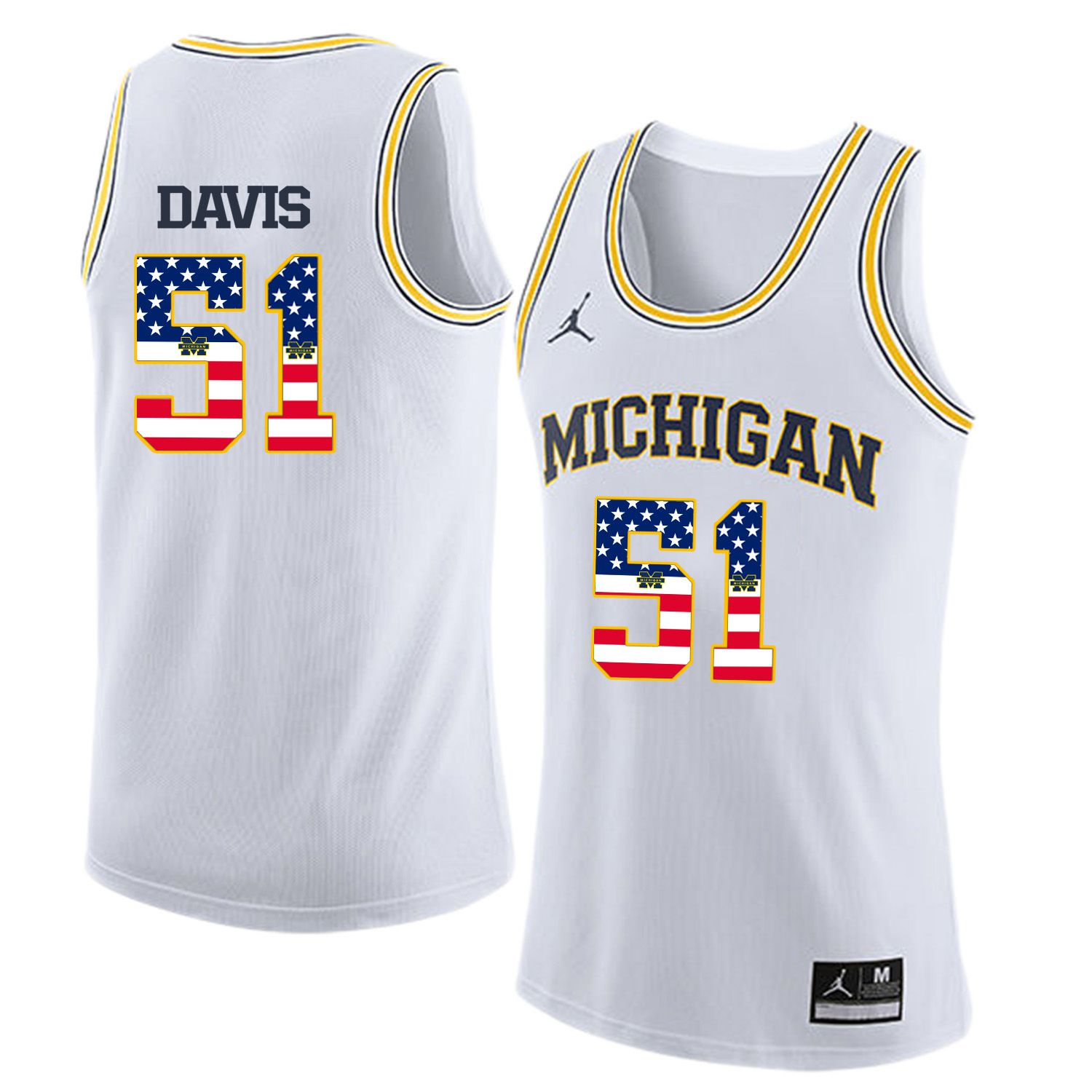 Men Jordan University of Michigan Basketball White #51 Davis Flag Customized NCAA Jerseys